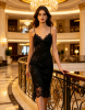 Black Floral Lace V-ne...