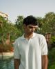 White Open Collar Knit...