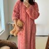 Women's Coral Velvet Thickened Home Clothes Loose and Warm Long Sleeve Knee Length Sleeping Robe