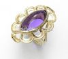 925 Sterling Silver Women's Carve Rope Wavy Ring with Amethyst Bead Stone in Varies Color