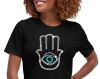 Custom Rhinestones Women T- Shirts Transfer Strass Hamsa Hand Motif Evil Eye Hot-fix Iron on Rhinestone Transfer for Shirts