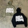  Custom Puff Printing Sun-Faded Acid Wash Hoodie with a French Terry Cotton Raw Hem Cropped Pullover