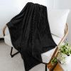 Black Fuzzy Plush Flannel Throw, Warm Cozy Ribbed Microfiber Blanket for Sofa Couch, Lightweight Striped Blanket