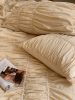 100% Cotton Duvet Cover Set Ruffle Lace Edge Natural Cream Washed All Season Comforter Cover Fitted Sheet Bedding Set