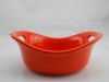 Orange Ceramic food serving bowl with handles