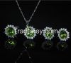 925 silver sets in natural peridot with CZ