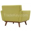 Modern Leather Single Armchair With Wood Leg