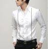 man's CVC pointed collar slim fit white tuxedo dress shirt