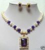 Wholesale - fresh water pearl amethyst pendant necklace earring set