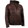 Winter used clothing men leather jacket hood