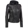 LADIES WOMEN REAL GENUINE LEATHER BIKER JACKET WITH HOOD