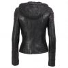 LADIES WOMEN REAL GENUINE LEATHER BIKER JACKET WITH HOOD