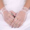 Elegant lace white pearl embroidery bridal wedding gloves for women