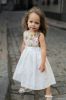 Girls cotton/linen  dress with satin ribbon.ton