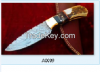 Damascus Hand made Carbon Steel Fixed Blade knife with with Cow wood