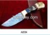 Damascus Hand made Carbon Steel Fixed Blade knife with with Cow wood