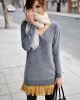 Women Button Back Rabbit Hair V Neck Long Sweater