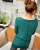 Women Button Back Rabbit Hair V Neck Long Sweater