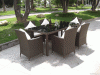 High tempered glass rattan dining table set