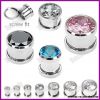 Stainless Steel Screwback Gemstone Ear Plugs Tunnel