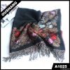 Tassel Flower Pattern Black-Red Fashion Shawl