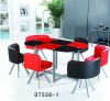 Modern Tempered Glass Round Dining Table Set Black,Grey,Red and Brown PU Chair