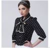 2014 new korean chiffon tops for women 3/4 sleeve shirt with dot print