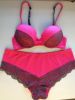  Ladies fancy print moulded cup bra & brief set underwear  with contrast lace