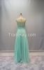 Y035 Sheer Scoop Neckline Strapless Beaded Embroidery Chiffon Evening Dress