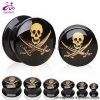 Black Acrylic Skull Stash Screw ear plugs gauges male body piercing je