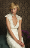 A Line V Neck Short Sleeve Appliques Court Train Lace Wedding Dresses