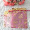 Pink Priting Organza Bag with Ribbon for Weddings 