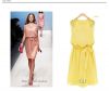 Fashion chiffon dress elegant princess pleated dress women with belt  