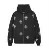 Custom LOGO Wholesale Full Face Zip Up Blank Rhinestone Men Sweater Jacket Coat Men's Zip Hoodie With Zipper