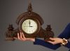 Desk wooden clock with hand carved pattern.