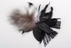 Leather brooch with fur, lace, beads "Leather chic"