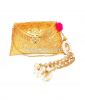 Embossed Gold Clutch Bag With Pearl Bead Tassel