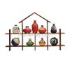 ExclusiveLane 9 Terracotta Warli Handpainted Pots With Sheesham Wooden Hut Frame Wall Hanging