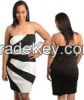 Color blocked strapless woman plus size dress white