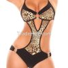 2015 Cheap New Women One Pieces Monokini Leopard Metal Loop Swimsuit Halter Adjustable Push up Swimwear 4 Colors Bathing Suit