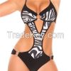 2015 Cheap New Women One Pieces Monokini Leopard Metal Loop Swimsuit Halter Adjustable Push up Swimwear 4 Colors Bathing Suit