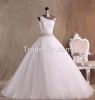 A Line One Shoulder Floor Length Tulle Beadings Wedding Dresses