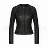 Women Leather Jacket with Quilted Front