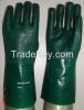 Green  PVC fully coated work glove,Interlcok liner,sandy finish,Guantlet 27/30/35/40/45cm