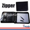 a4 zipper conference padfolio with 4 ring, black business pu leather portfolio for both men and women