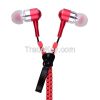 Cheap colorful metal in-ear zipper earphone with mic, headphone for mo