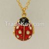 Ladybug Gold Plated Russian Style Faberge Easter Egg Enameled pendant necklace