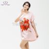 2015 Time Rushed Spring Summer Pink Women Sleepshirt Short Sleeve Floral Print Satin Nightgown For Women