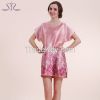 2015 Time Rushed Spring Summer Pink Women Sleepshirt Short Sleeve Floral Print Satin Nightgown For Women