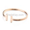 TOP fashion stainless steel shiny side opening double T bracelet can be adjusted
